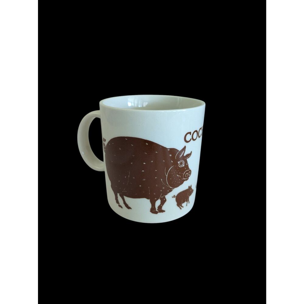 VTG 1979 Taylor & Ng Brown Tan Cochon Pig Coffee Cup Mug Baby Piglets Japan